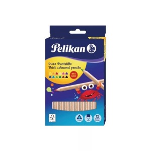 Pelikan, Pelikan Farbstifte Dick, 12er-Set, Farbe, Pelikan Buntstifte natur, 4mm, 700047, (12 Farben)