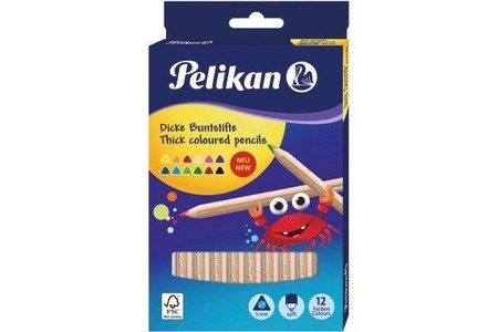 Pelikan, Pelikan Farbstifte Dick, 12er-Set, Farbe, Pelikan Buntstifte natur, 4mm, 700047, (12 Farben)