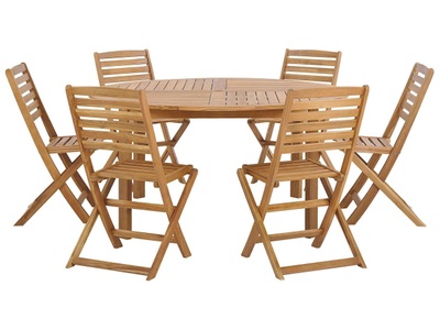Beliani, Beliani TOLVE Gartentisch + Gartenstühle, Beliani - Gartentisch Set aus Akazienholz Klassisch TOLVE, One Size, Light Beige