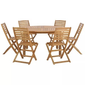 Beliani, Beliani TOLVE Gartentisch + Gartenstühle, Beliani - Gartentisch Set aus Akazienholz Klassisch TOLVE, One Size, Light Beige