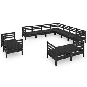 vidaXL, vidaXL 11-tlg. Garten-Lounge-Set Massivholz Kiefer Schwarz
