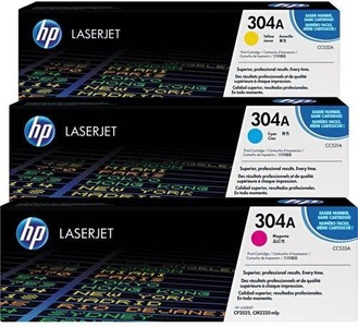 Hp, 3 Original Tonerpatronen CMY (Rainbow-Kit) HP No. 304A, CF372AM, Hewlett Packard Toner, blau/gelb/rot, No. 304A, CF372AM, (2'800 Seiten)