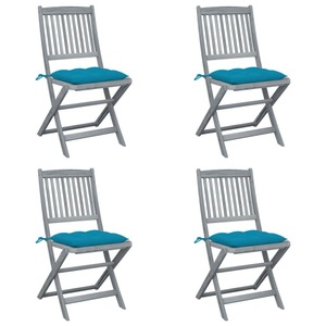 vidaXL, vidaXL Klappbare Gartenstühle 4 Stk. mit Kissen Massivholz Akazie, vidaXL Klappbare Gartenstühle 4 Stk. mit Kissen Massivholz Akazie