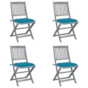 vidaXL, vidaXL Klappbare Gartenstühle 4 Stk. mit Kissen Massivholz Akazie, vidaXL Klappbare Gartenstühle 4 Stk. mit Kissen Massivholz Akazie