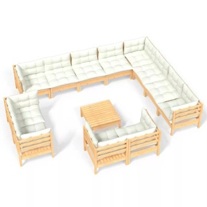 vidaXL, vidaXL 13-tlg. Garten-Lounge-Set mit Creme Kissen Massivholz Kiefer, 
