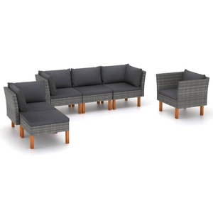 vidaXL, vidaXL 6-tlg. Garten-Lounge-Set Poly Rattan und Eukalyptusholz Grau