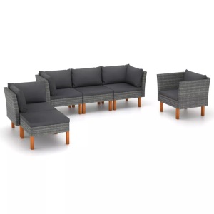 vidaXL, vidaXL 6-tlg. Garten-Lounge-Set Poly Rattan und Eukalyptusholz Grau