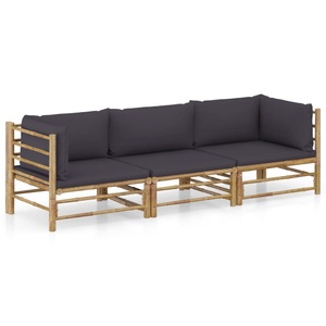 vidaXL, vidaXL 3-tlg. Garten-Lounge-Set mit Dunkelgrauen Kissen Bambus, 