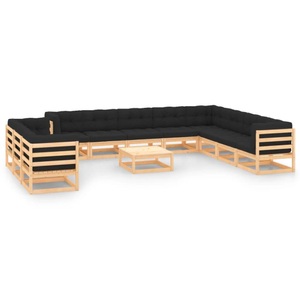 vidaXL, vidaXL 12-tlg. Garten-Lounge-Set mit Anthrazit Kissen Kiefernholz, vidaXL 12-tlg. Garten-Lounge-Set mit Kissen Massivholz Kiefer