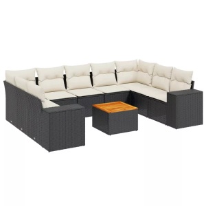 vidaXL, vidaXL 10-tlg. Garten-Sofagarnitur mit Kissen Schwarz Poly Rattan, vidaXL 10-tlg. Garten-Sofagarnitur mit Kissen Schwarz Poly Rattan