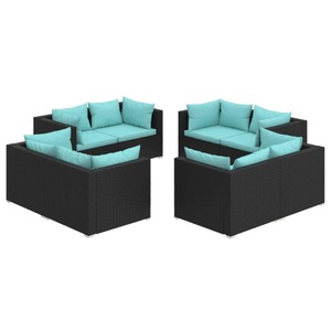 vidaXL, vidaXL 8-tlg. Garten-Lounge-Set mit Kissen Poly Rattan Schwarz