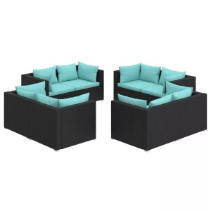 vidaXL, vidaXL 8-tlg. Garten-Lounge-Set mit Kissen Poly Rattan Schwarz, vidaXL 8-tlg. Garten-Lounge-Set mit Kissen Poly Rattan Schwarz