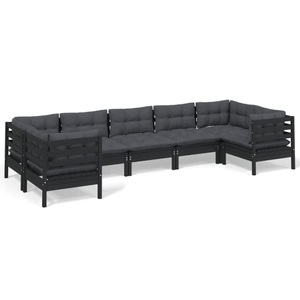 vidaXL, vidaXL 7-tlg. Garten-Lounge-Set mit Kissen Schwarz Kiefernholz, vidaXL 7-tlg. Garten-Lounge-Set mit Kissen Schwarz Kiefernholz