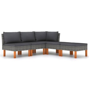 vidaXL, vidaXL 5-tlg. Garten-Lounge-Set mit Kissen Poly Rattan Grau, vidaXL 5-tlg. Garten-Lounge-Set mit Kissen Poly Rattan Grau
