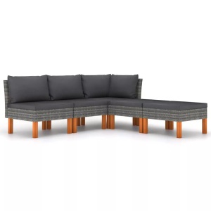 vidaXL, vidaXL 5-tlg. Garten-Lounge-Set mit Kissen Poly Rattan Grau