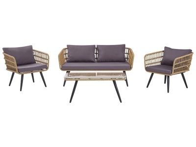Beliani, Beliani FOBELLO Lounge-Gruppe, Beliani - Lounge Set mit Tisch aus PE Rattan Rustikal FOBELLO, One Size, Taupe