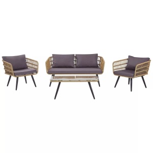Beliani, Beliani FOBELLO Lounge-Gruppe, Beliani - Lounge Set mit Tisch aus PE Rattan Rustikal FOBELLO, One Size, Taupe