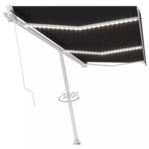 vidaXL, vidaXL Gelenkarmmarkise Einziehbar mit LED 600x300 cm Anthrazit, vidaXL Markise Manuell Einziehbar mit LED 600x300 cm Anthrazit