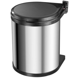 Hailo, Mülleimer 15 l Hailo Compact-Box M (Ø x H) 285 mm x 355 mm Silber, Schwarz 1 St., Hailo - Einbau-Mülleimer Compact-Box M, mit Deckel-Lift-System, 1 x 15 l, Edelstahl., 35.5X29CM, Eisen