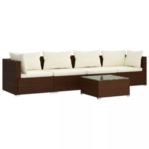 vidaXL, vidaXL 5-tlg. Garten-Lounge-Set mit Kissen Poly Rattan Braun