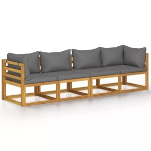 vidaXL, vidaXL 4-Sitzer-Gartensofa mit Auflage Akazie Massivholz, VidaXL - Gartensofa akazienholz, One Size, Grau
