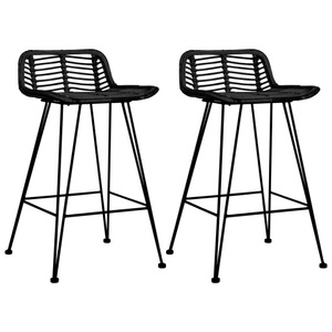 vidaXL, vidaXL Barhocker 2 Stk. Schwarz Rattan, vidaXL Barhocker 2 Stk. Schwarz Rattan