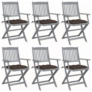 vidaXL, vidaXL Klappbare Gartenstühle 6 Stk. mit Kissen Massivholz Akazie, vidaXL Klappbare Gartenstühle 6 Stk. mit Kissen Massivholz Akazie