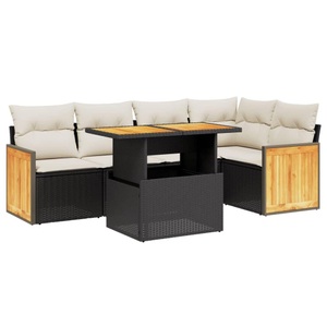 vidaXL, vidaXL 6-tlg. Garten-Sofagarnitur mit Kissen Schwarz Poly Rattan, vidaXL 6-tlg. Garten-Sofagarnitur mit Kissen Schwarz Poly Rattan