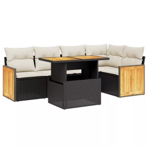 vidaXL, vidaXL 6-tlg. Garten-Sofagarnitur mit Kissen Schwarz Poly Rattan, vidaXL 6-tlg. Garten-Sofagarnitur mit Kissen Schwarz Poly Rattan