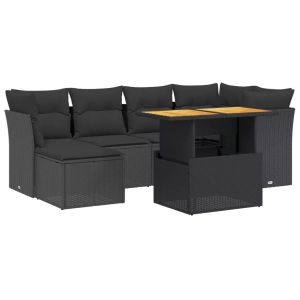 vidaXL, vidaXL 7-tlg. Garten-Sofagarnitur mit Kissen Schwarz Poly Rattan, vidaXL 7-tlg. Garten-Sofagarnitur mit Kissen Schwarz Poly Rattan