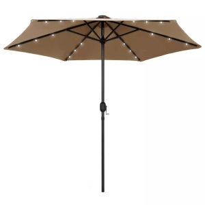Diverse Hardware, Sonnenschirm mit LED-Leuchten & Aluminium-Mast 270 cm Taupe, vidaXL Sonnenschirm mit LED-Beleuchtung und Alu-Mast 270 cm Taupe