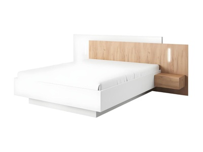 Vente-unique, Bett mit Nachttischen FRANCOLI 2 Schubladen mit LEDs Eiche Bett mit Nachttischen FRANCOLI 2 Schubladen mit LEDs Eiche, 