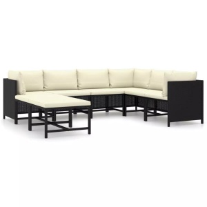 vidaXL, vidaXL 8-tlg. Garten-Lounge-Set mit Kissen Poly Rattan Schwarz