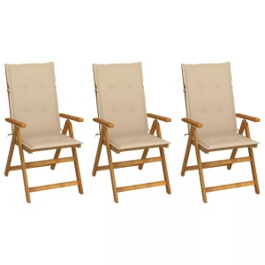 vidaXL, vidaXL Klappbare Gartenstühle 3 Stk. mit Auflagen Massivholz Akazie, vidaXL Klappbare Gartenstühle 3 Stk. mit Auflagen Massivholz Akazie