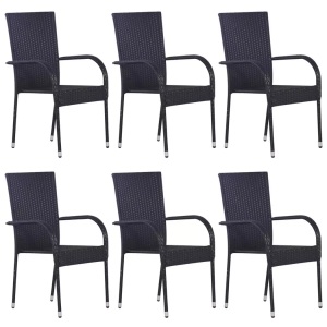 vidaXL, vidaXL Stapelbare Gartenstühle 6 Stk. Poly Rattan Schwarz, vidaXL Stapelbare Gartenstühle 6 Stk. Poly Rattan Schwarz