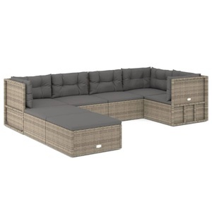 vidaXL, vidaXL 7-tlg. Garten-Lounge-Set mit Kissen Grau Poly Rattan, 