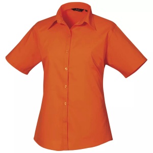 Premier, Kurzarm Popeline Bluse Arbeitshemd Damen Orange 34, PREMIER - Kurzarm Popeline Bluse Arbeitshemd, für Damen, Orange, Größe 34