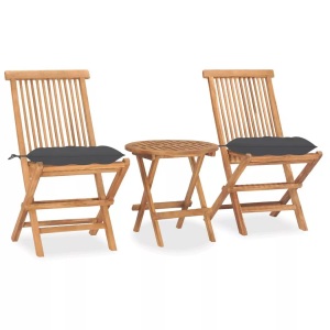vidaXL, vidaXL 3-tlg. Garten-Essgruppe mit Kissen Klappbar Massivholz Teak, vidaXL 3-tlg. Garten-Essgruppe mit Kissen Klappbar Massivholz Teak