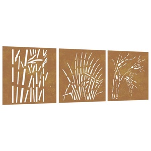 vidaXL, vidaXL 3-tlg. Garten-Wanddeko 55x55 cm Cortenstahl Gras-Design, 