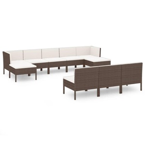 vidaXL, vidaXL 10-tlg. Garten-Lounge-Set mit Auflagen Poly Rattan Braun