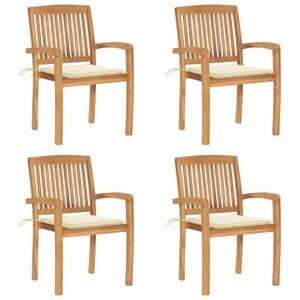 vidaXL, vidaXL Stapelbare Gartenstühle mit Kissen 4 Stk. Massivholz Teak, 