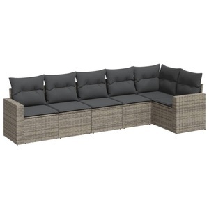 vidaXL, vidaXL 6-tlg. Garten-Sofagarnitur mit Kissen Grau Poly Rattan, vidaXL 6-tlg. Garten-Sofagarnitur mit Kissen Grau Poly Rattan