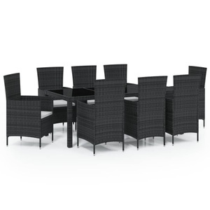 vidaXL, vidaXL 9-tlg. Garten-Essgruppe mit Kissen Poly Rattan Schwarz, vidaXL 9-tlg. Garten-Essgruppe mit Kissen Poly Rattan Schwarz