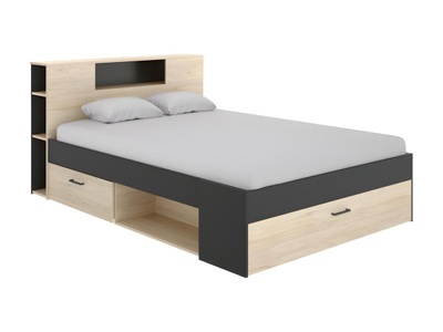 Vente-unique, Bett mit Stauraum Schubladen Eiche LEANDRE Bett mit Stauraum Schubladen Eiche LEANDRE