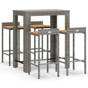 vidaXL, vidaXL 5-tlg. Gartenbar-Set Grau Poly Rattan & Massivholz Akazie