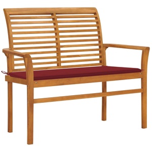 vidaXL, vidaXL Gartenbank mit Weinroter Auflage 112 cm Massivholz Teak, vidaXL Gartenbank mit Weinroter Auflage 112 cm Massivholz Teak