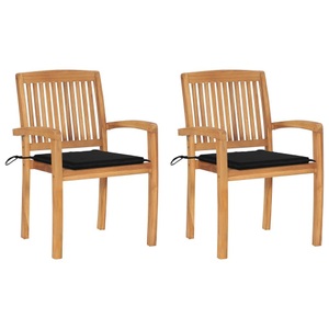 vidaXL, vidaXL Gartenstühle 2 Stk. mit Schwarzen Kissen Massivholz Teak
