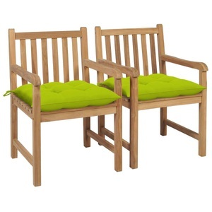 vidaXL, vidaXL Gartenstühle 2 Stk. mit Hellgrünen Kissen Massivholz Teak, 