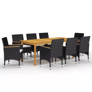 vidaXL, vidaXL 9-tlg. Garten-Essgruppe mit Kissen Schwarz, vidaXL 9-tlg. Garten-Essgruppe mit Kissen Schwarz