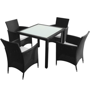 Diverse Hardware, 5-tlg. Garten-Essgruppe mit Auflagen Poly Rattan Schwarz